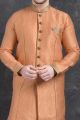 Peach Jaquard Silk Brocade Indo Western Kurta (NMK-5001)