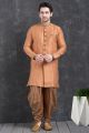 Peach Jaquard Silk Brocade Indo Western Kurta (NMK-5001)