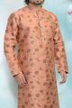 Peach Jaquard Silk Brocade Kurta for Men (NMK-4883)