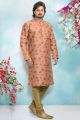 Peach Jaquard Silk Brocade Kurta for Men (NMK-4883)