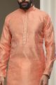 Peach Jaquard Silk Brocade Kurta Pajama (NMK-5938)