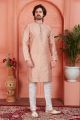 Peach Jaquard Silk Brocade Kurtas (NMK-7757)