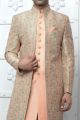 Peach Jaquard Silk Mens Indo Western (NMK-7177)