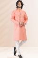 Peach Linen Cotton Kurta Pajama (NMK-6739)