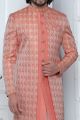 Peach Pink Jaquard Silk Indo Western (NMK-7172)