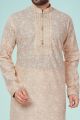 Peach Printed Cotton Silk Kurta Pajama (NMK-4852)