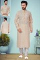 Peach Printed Cotton Silk Kurta Pajama (NMK-4852)