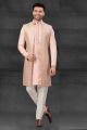 Peach Silk Kurta with Long Jacket (NMK-6006)