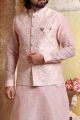 Pink Art Banarasi Silk Mens Nehru Jacket (NMK-5651)