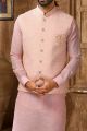 Pink Art Banarasi Silk Mens Nehru Jacket (NMK-6309)