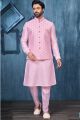 Pink Art Banarasi Silk Nehru Jacket (NMK-7382)