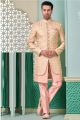 Pink Embroidered Art Silk Mens Indo Western (NMK-7662)