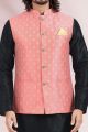 Pink Jaquard Banarasi Silk Nehru Jacket (NMK-6684)