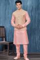 Pink Jaquard Mens Nehru Jacket (NMK-7362)