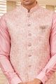 Pink Jaquard Semi Silk Brocade Nehru Jacket (NMK-8054)