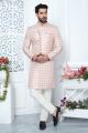 Pink Jaquard Silk Mens Indo Western (NMK-7192)