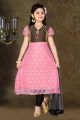 Pink Net Brasso Girls Anarkali Dress (NFG-043)