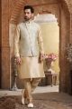 Pista, Dark Gold Art Banarasi Silk Nehru Jacket (NMK-5633)