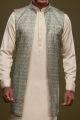 Pista Green Art Silk Digital Printed Jacket Kurta (NMK-7086)