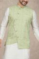 Pista Green Art Silk Mens Nehru Jacket (NMK-6965)