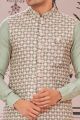 Pista Green Art Silk Mens Nehru Jacket (NMK-7985)