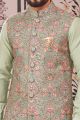 Pista Green Art Silk Nehru Jacket (NMK-7981)