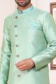 Pista Green Banarasi Jaquard Mens Indo Western (NMK-6899)