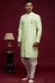 Pista Green Banarasi Jaquard Mens Indo Western (NMK-6984)