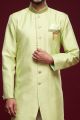 Pista Green Banarasi Jaquard Mens Indo Western (NMK-6988)