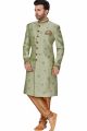 Pista Green Banarasi Jaquard Sherwani (NMK-4974)