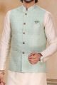 Pista Green Jaquard Banarasi Silk Nehru Jacket (NMK-6914)