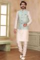 Pista Green Jaquard Banarasi Silk Nehru Jacket (NMK-6914)