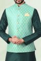 Pista Green Jaquard Mens Nehru Jacket (NMK-6681)