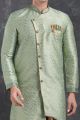 Pista Green Jaquard Silk Brocade Indo Western Kurta (NMK-5005)