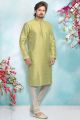 Pista Green Jaquard Silk Brocade Mens Kurta (NMK-4895)