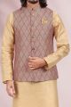 Printed Banarasi Silk Maroon Nehru Jacket (NMK-6460)