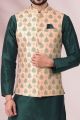 Printed Banarasi Silk Peach Mens Nehru Jacket (NMK-6452)