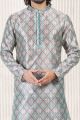 Printed Blue Jaquard Banarasi Silk Kurta (NMK-6713)