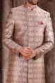 Printed Cream Art Silk Sherwani (NMK-6874)