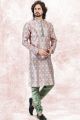 Printed Green Jaquard Kurta for Men (NMK-6714)