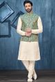 Printed Green Jaquard Nehru Jacket (NMK-7370)