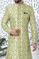 Printed Green Jaquard Silk Indo Western (NMK-7194)