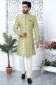 Printed Green Jaquard Silk Indo Western (NMK-7194)