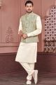 Printed Light Green Jaquard Nehru Jacket (NMK-7374)