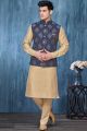 Printed Navy Blue Jaquard Nehru Jacket (NMK-7366)