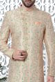 Printed Peach Jaquard Silk Indo Western (NMK-7195)