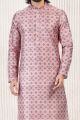 Printed Pink Silk Kurta Pajama for Men (NMK-6717)