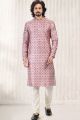 Printed Pink Silk Kurta Pajama for Men (NMK-6717)