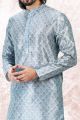 Printed Sky Blue Jaquard Banarasi Silk Kurta (NMK-6710)