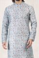 Printed Sky Blue Jaquard Banarasi Silk Kurta (NMK-6721)